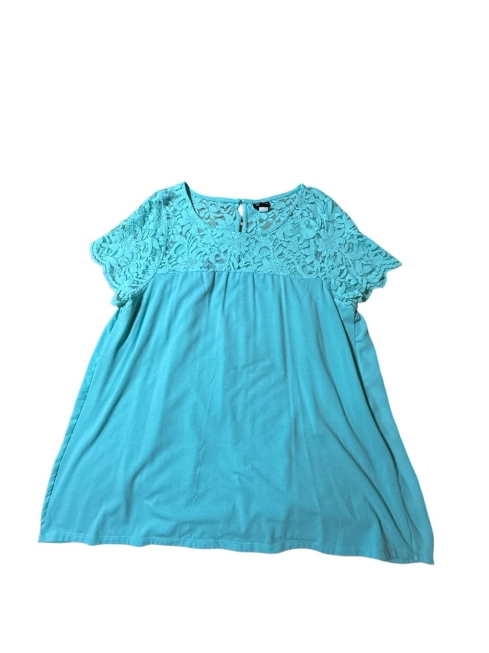 Torrid Top Womens 1X Blue Lace Sheer Short Sleeve Lightweight Basic Blouse *